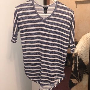 Navy blue and white striped blouse